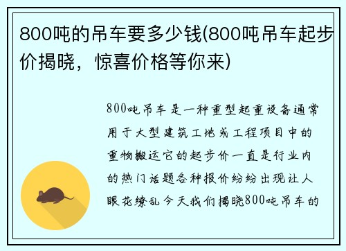 800吨的吊车要多少钱(800吨吊车起步价揭晓，惊喜价格等你来)