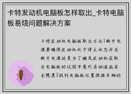 卡特发动机电脑板怎样取出_卡特电脑板易烧问题解决方案