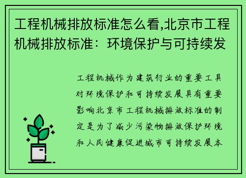 工程机械排放标准怎么看,北京市工程机械排放标准：环境保护与可持续发展的关键措施