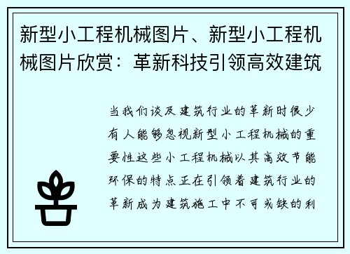 新型小工程机械图片、新型小工程机械图片欣赏：革新科技引领高效建筑